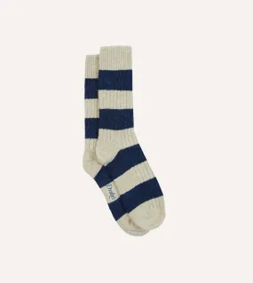 Navy and Ecru Striped Donegal Wool Socks