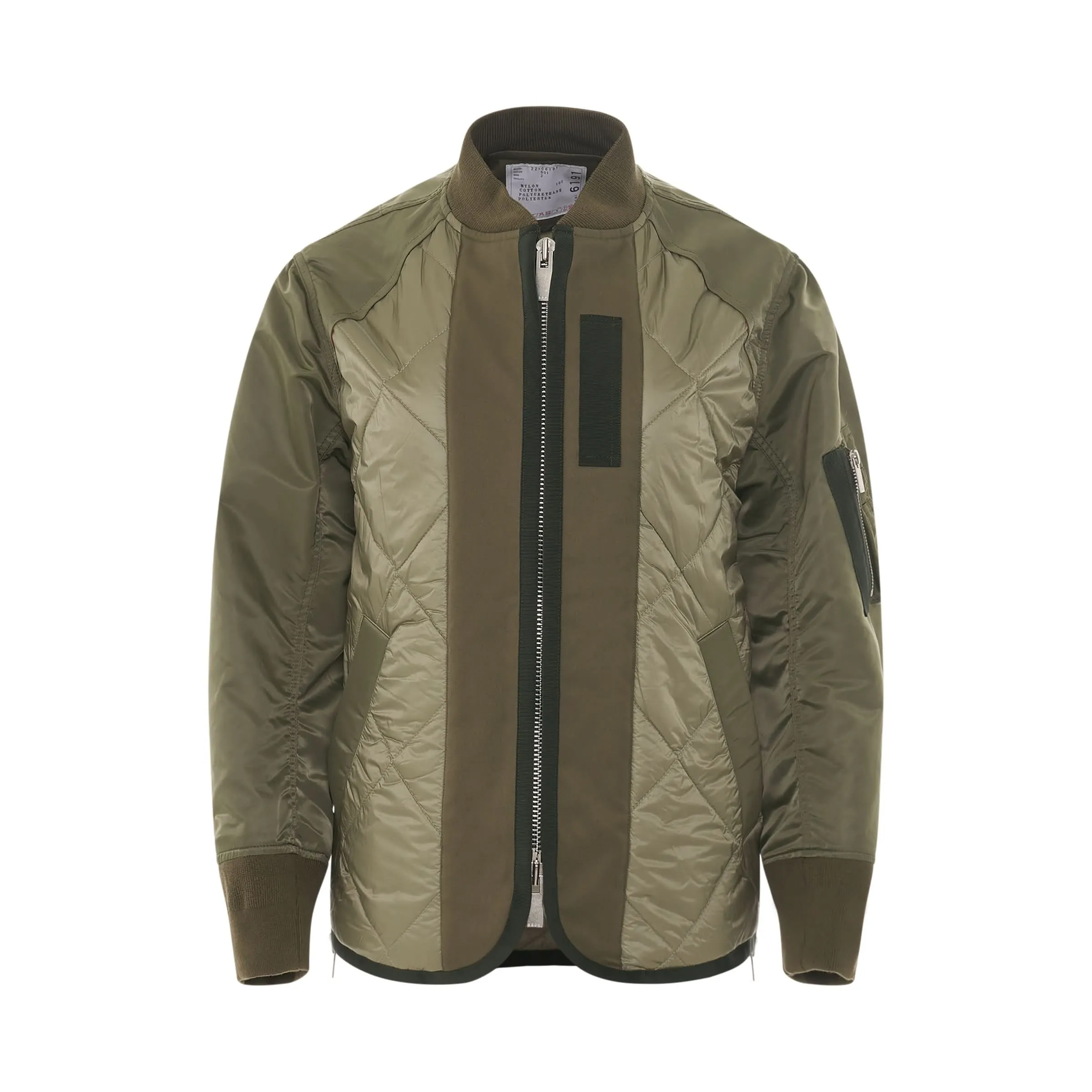 Nylon Twill Mix Quilted Jacket in Khaki