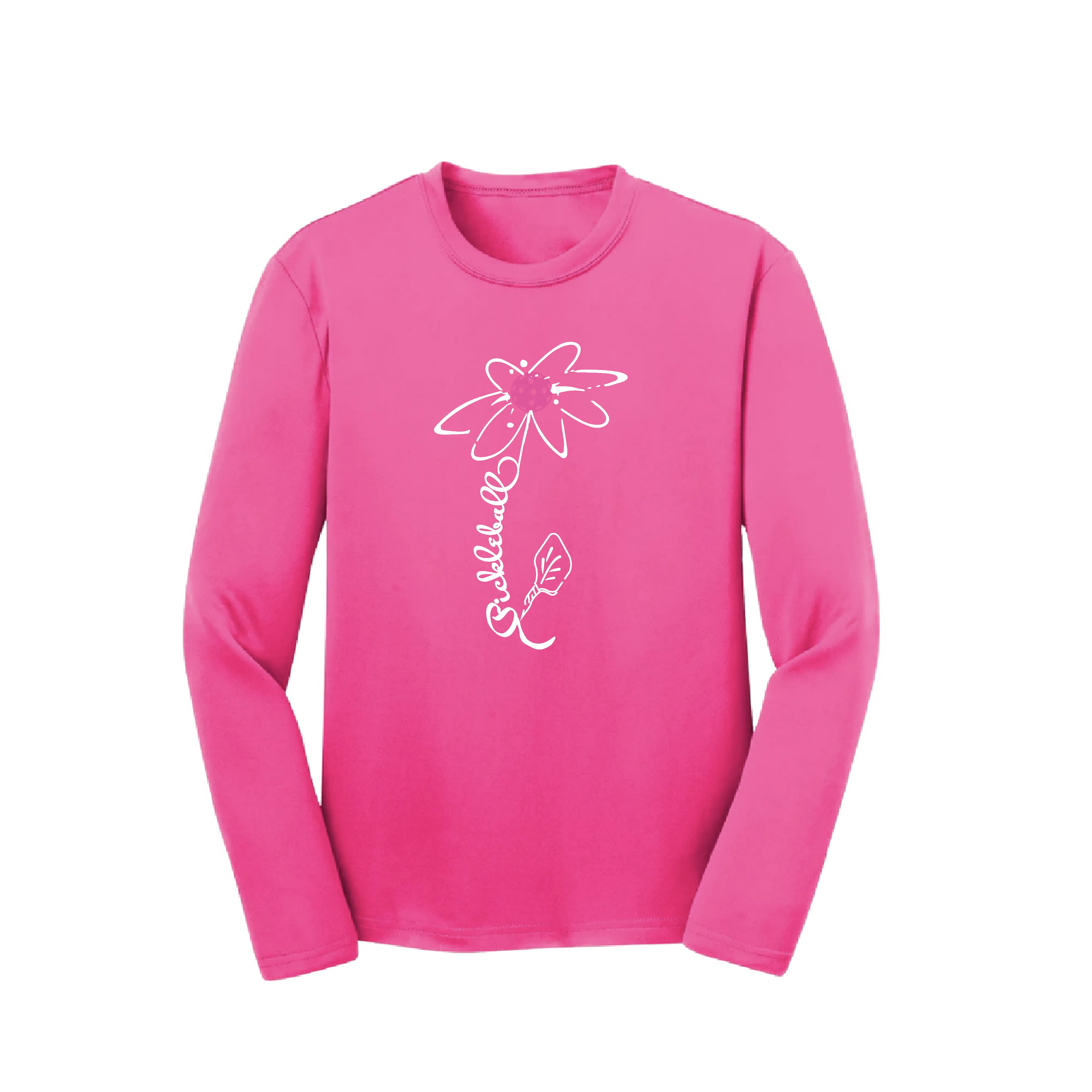 Pickleball Flower (Orange, Pink or Purple)| Youth Long Sleeve Athletic Shirt | 100% Polyester