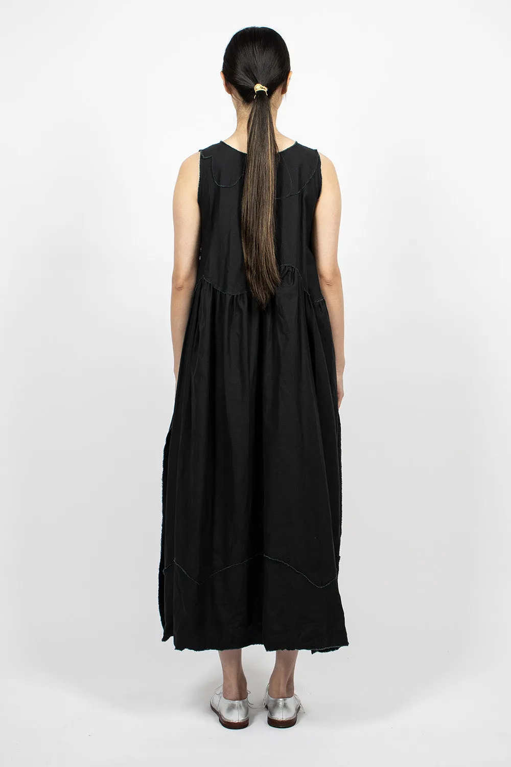 Chic Black Pinafore Dress with Raw Edge Cut Detail