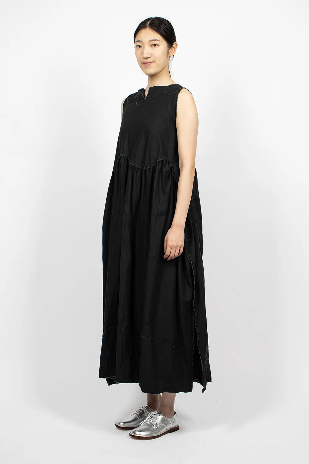 Chic Black Pinafore Dress with Raw Edge Cut Detail