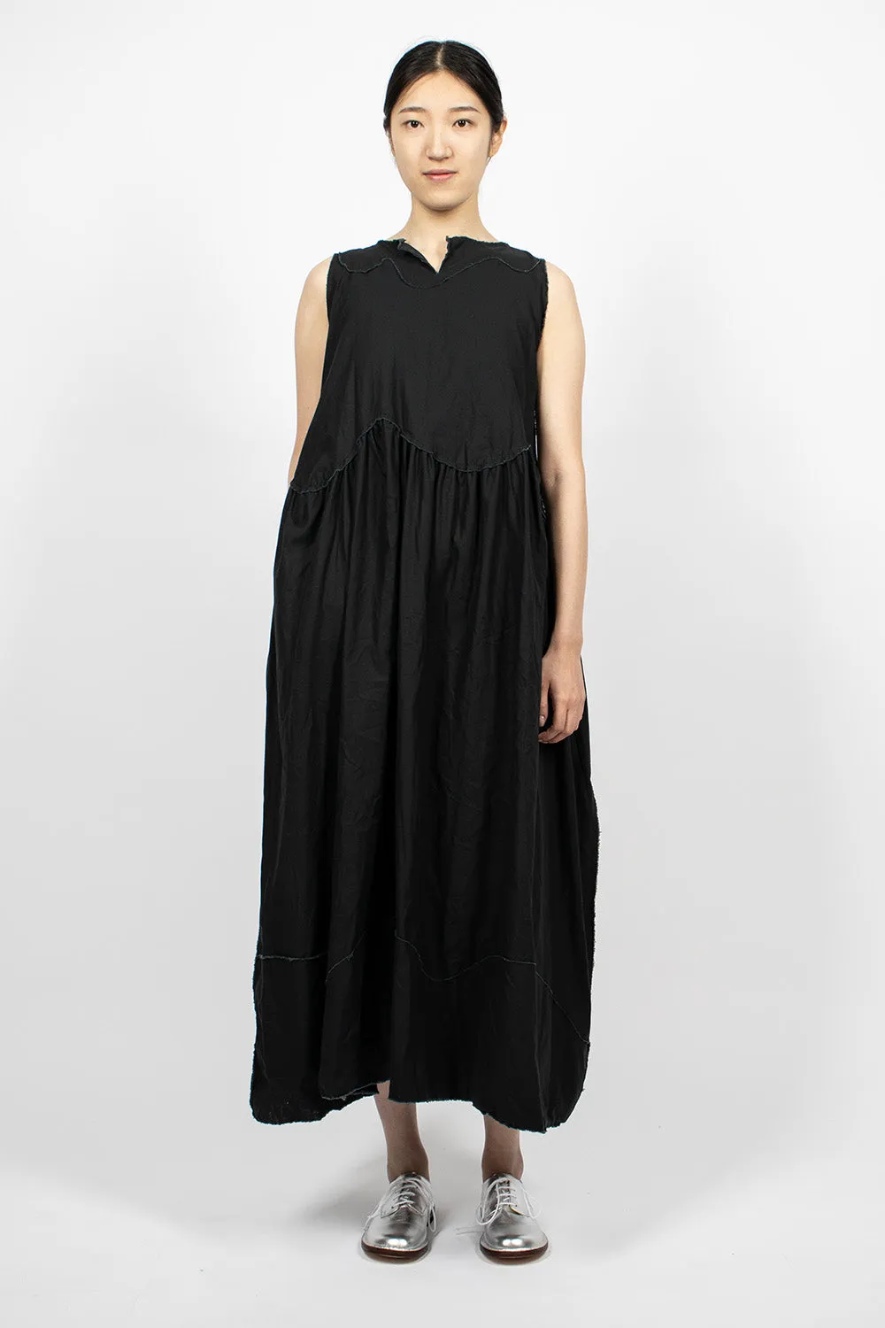 Chic Black Pinafore Dress with Raw Edge Cut Detail