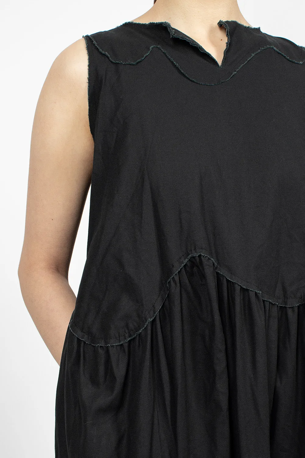 Chic Black Pinafore Dress with Raw Edge Cut Detail