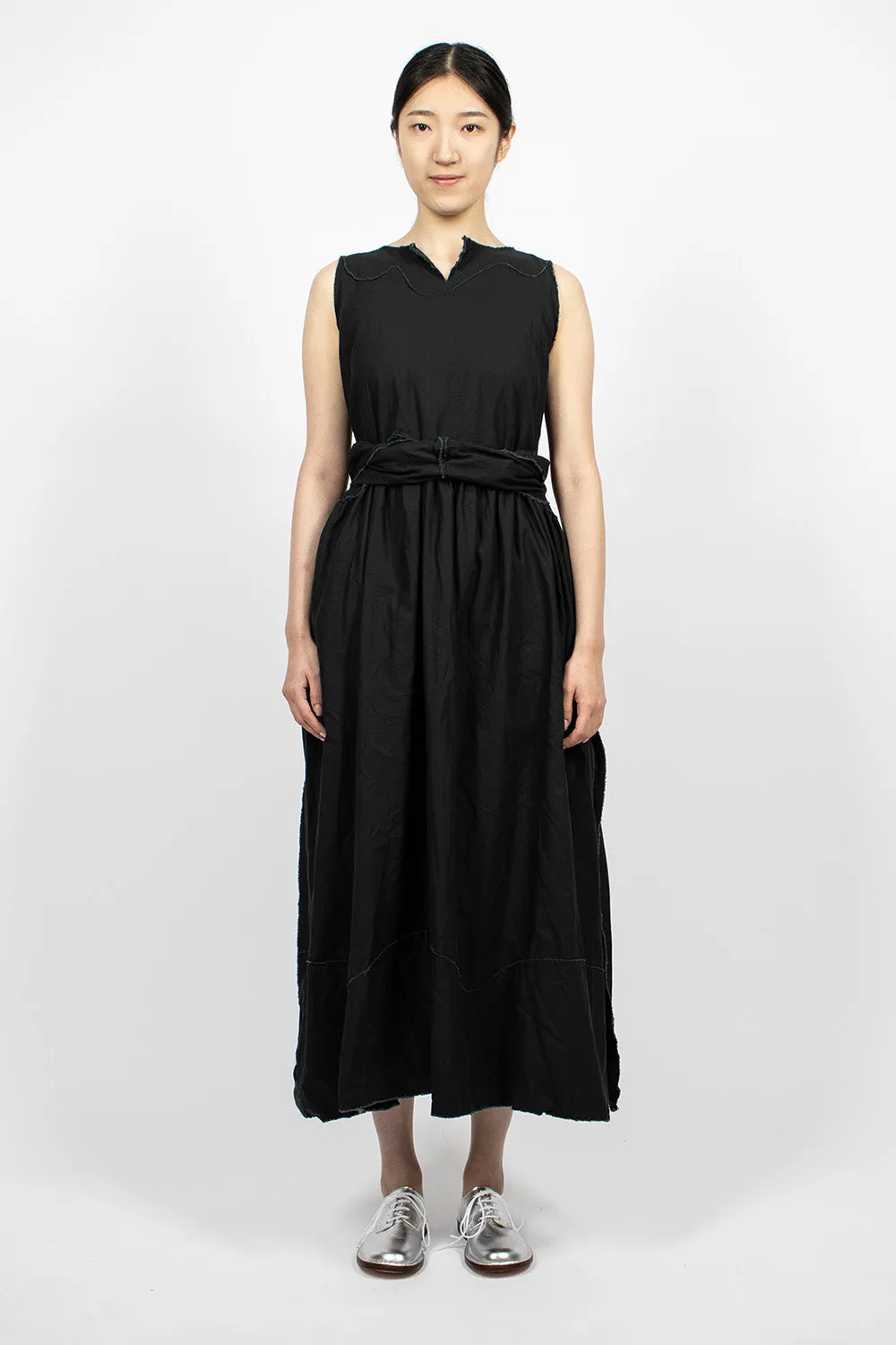 Chic Black Pinafore Dress with Raw Edge Cut Detail