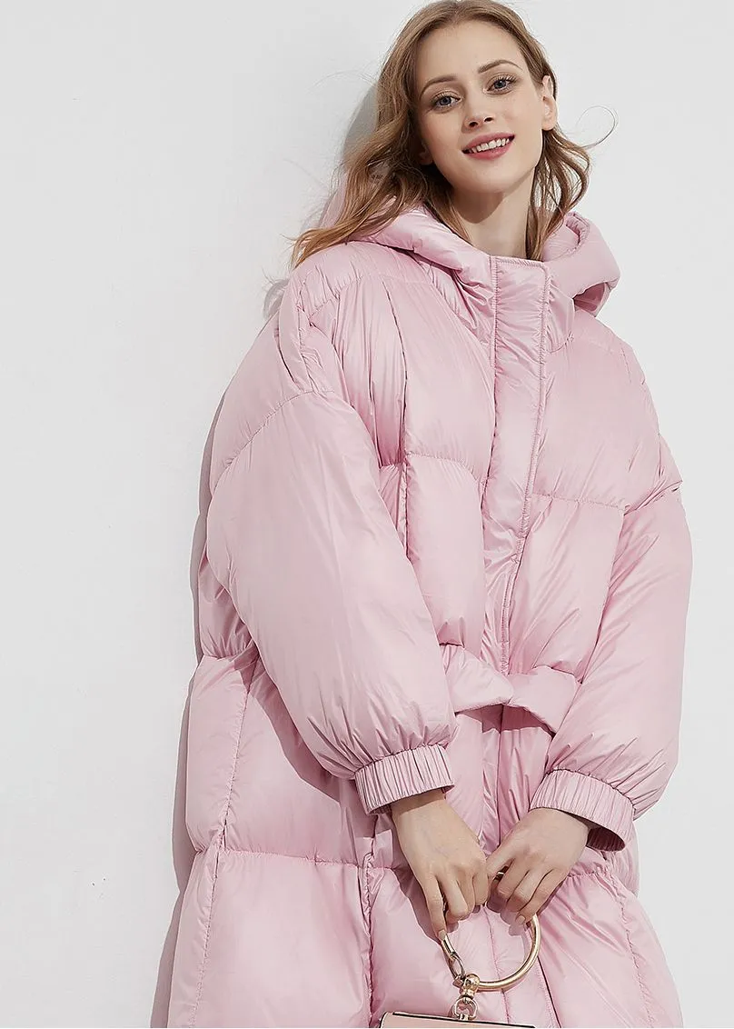 Pink Hooded Down & Feather Fill Puffer Long Coat