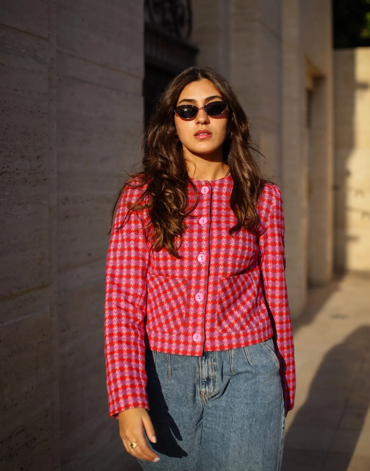 Pink Houndstooth Short Jacket