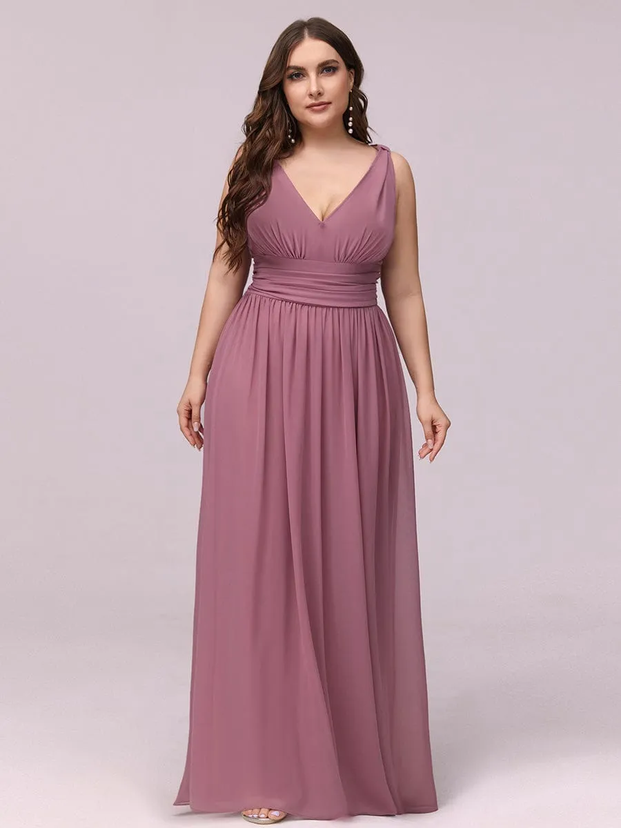 Plus Size Sleeveless V-Neck Chiffon Semi Formal Maxi Dress