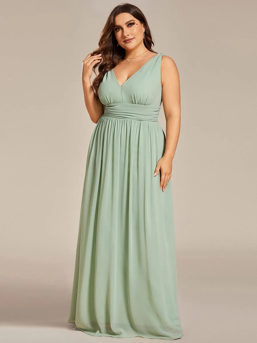 Plus Size Sleeveless V-Neck Chiffon Semi Formal Maxi Dress