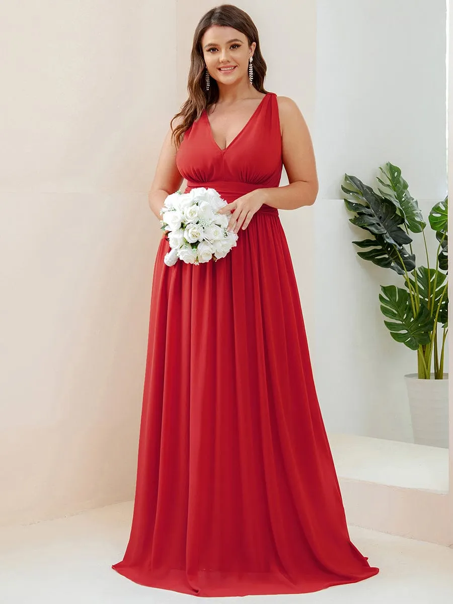 Plus Size Sleeveless V-Neck Chiffon Semi Formal Maxi Dress