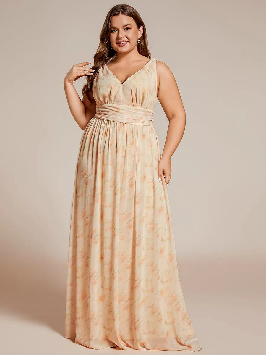 Plus Size Sleeveless V-Neck Chiffon Semi Formal Maxi Dress