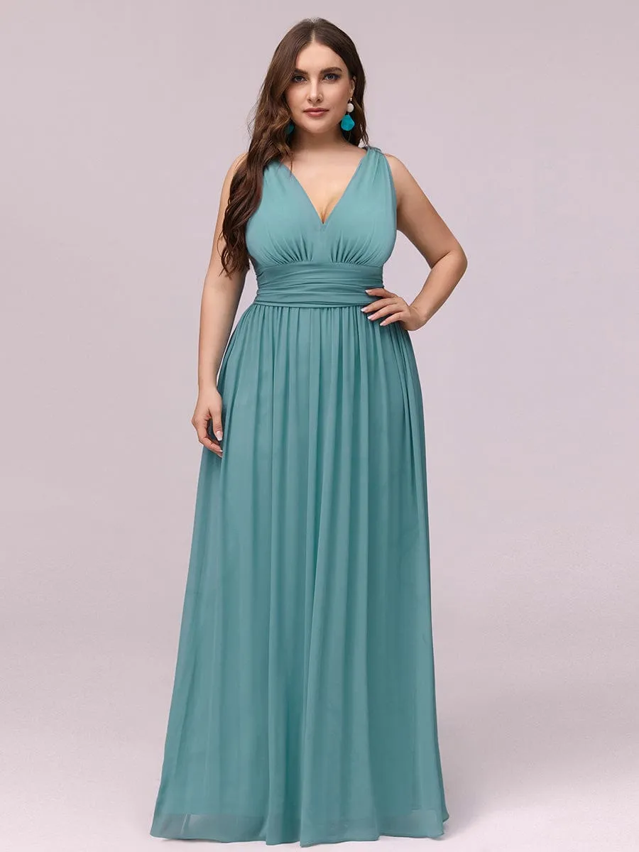 Plus Size Sleeveless V-Neck Chiffon Semi Formal Maxi Dress