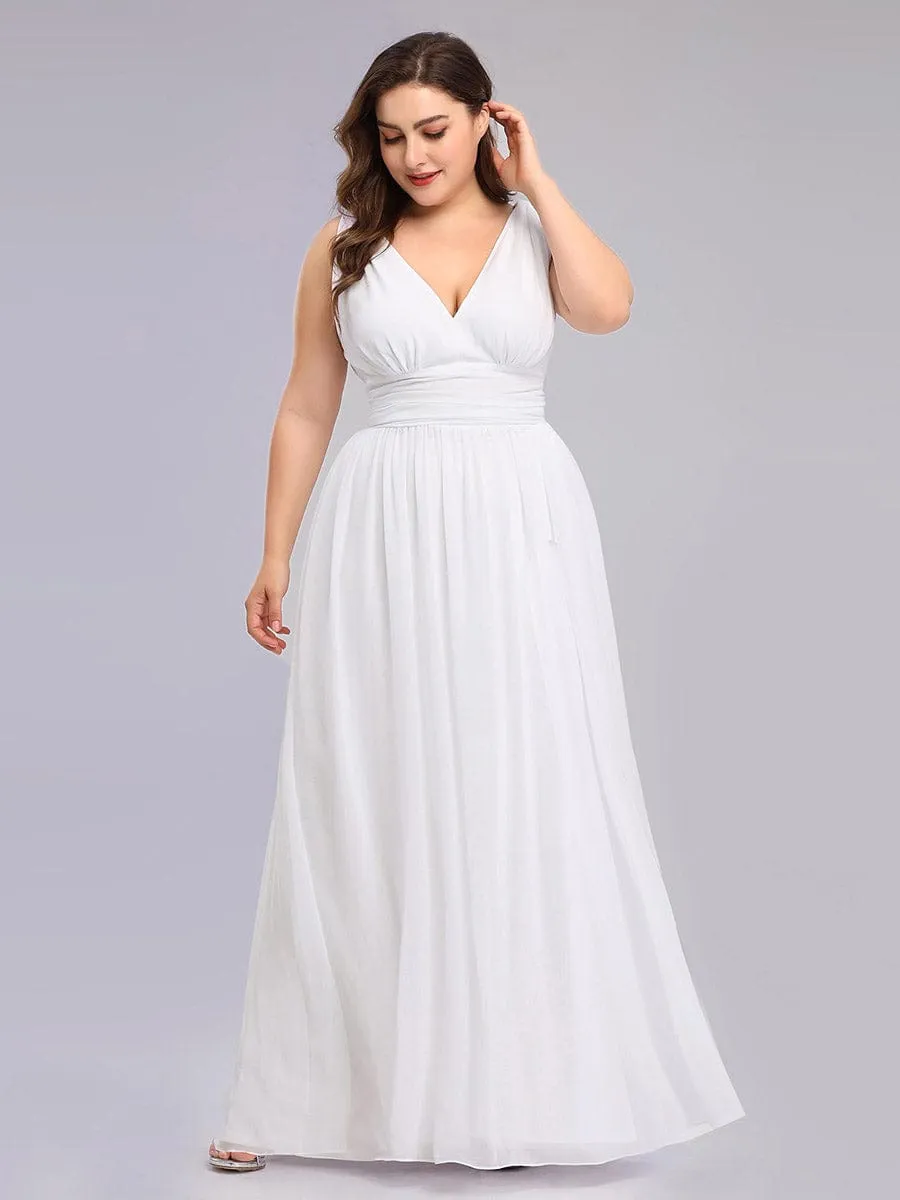 Plus Size Sleeveless V-Neck Chiffon Semi Formal Maxi Dress