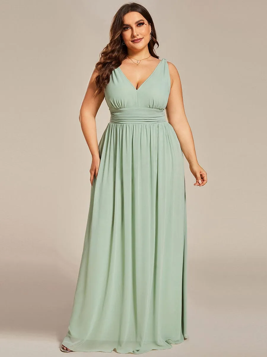 Plus Size Sleeveless V-Neck Chiffon Semi Formal Maxi Dress