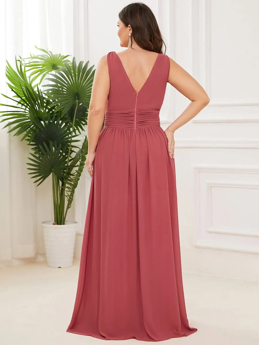 Plus Size Sleeveless V-Neck Chiffon Semi Formal Maxi Dress