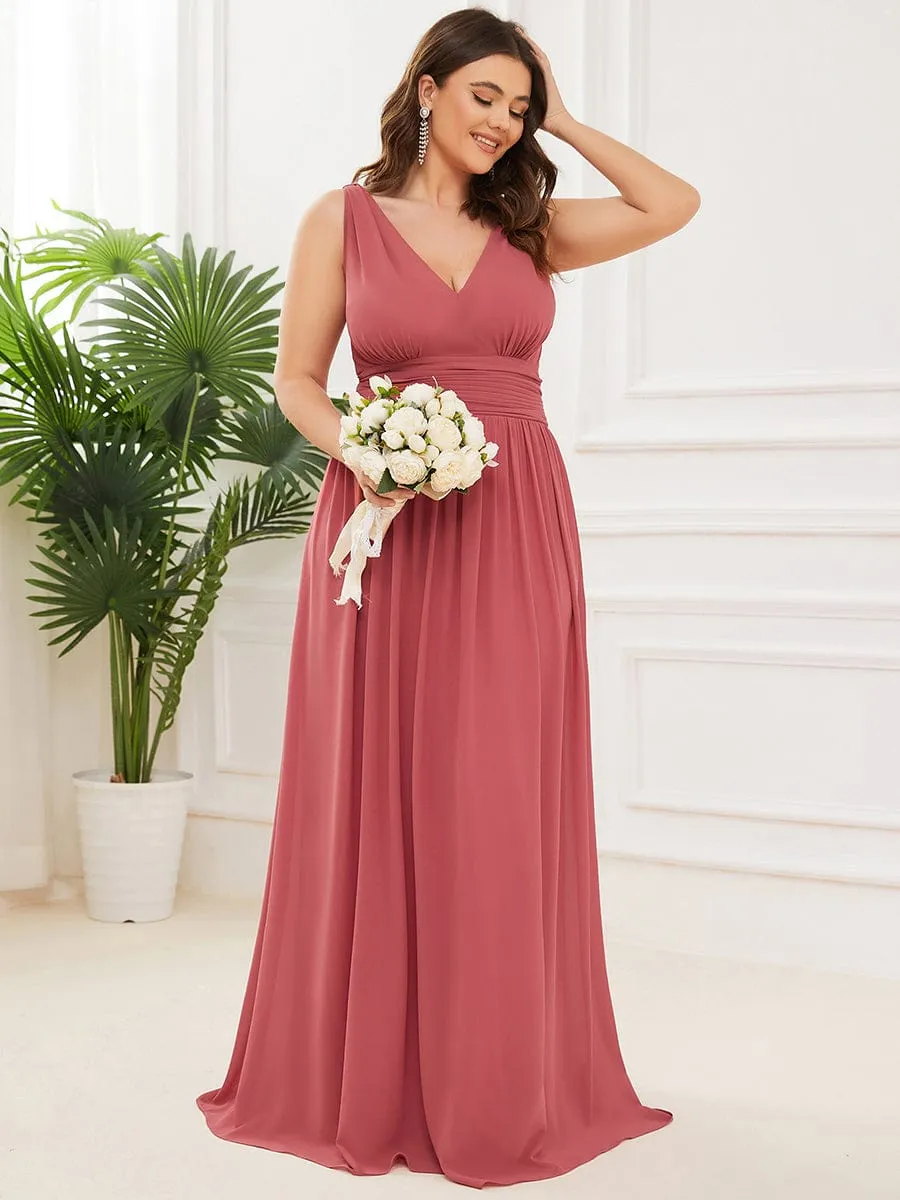 Plus Size Sleeveless V-Neck Chiffon Semi Formal Maxi Dress