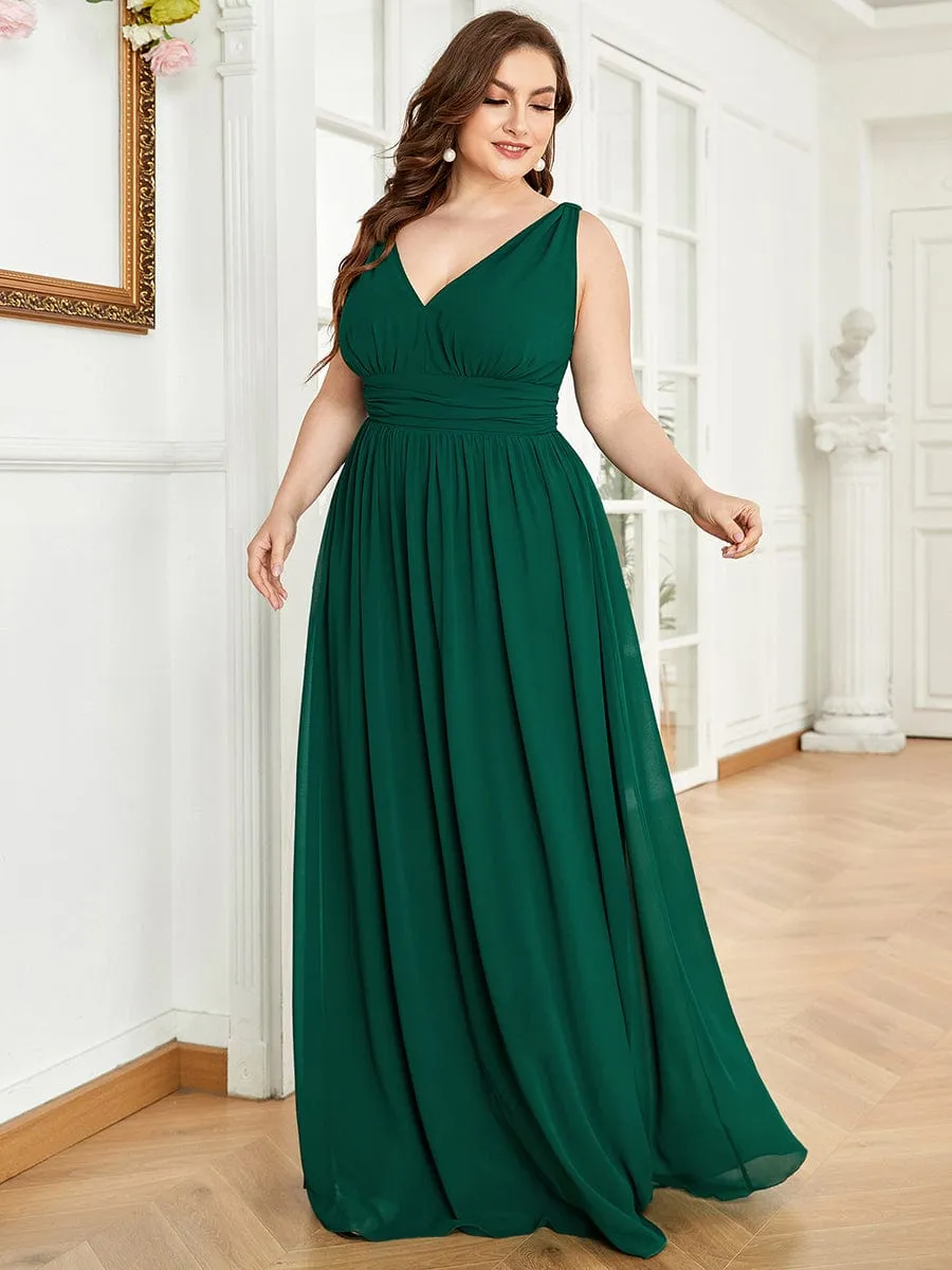 Plus Size Sleeveless V-Neck Chiffon Semi Formal Maxi Dress