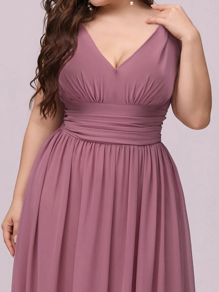 Plus Size Sleeveless V-Neck Chiffon Semi Formal Maxi Dress