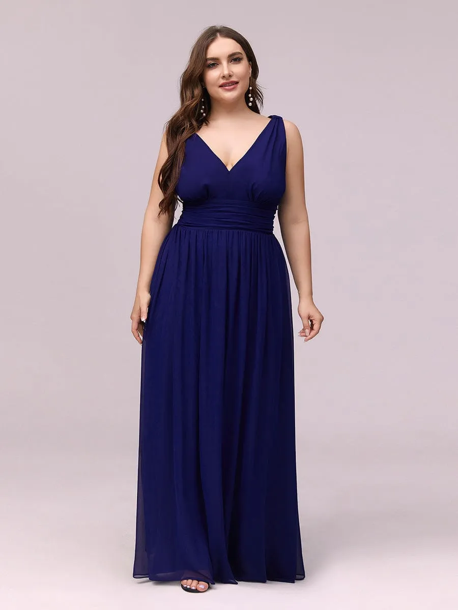 Plus Size Sleeveless V-Neck Chiffon Semi Formal Maxi Dress