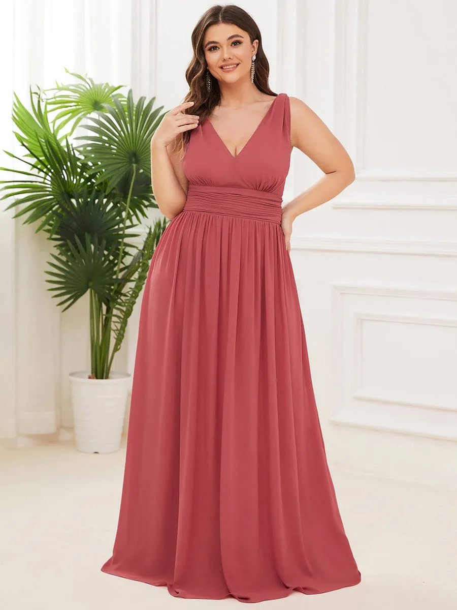 Plus Size Sleeveless V-Neck Chiffon Semi Formal Maxi Dress