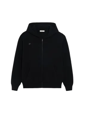 Recycled Cashmere Zipped Hoodie—black