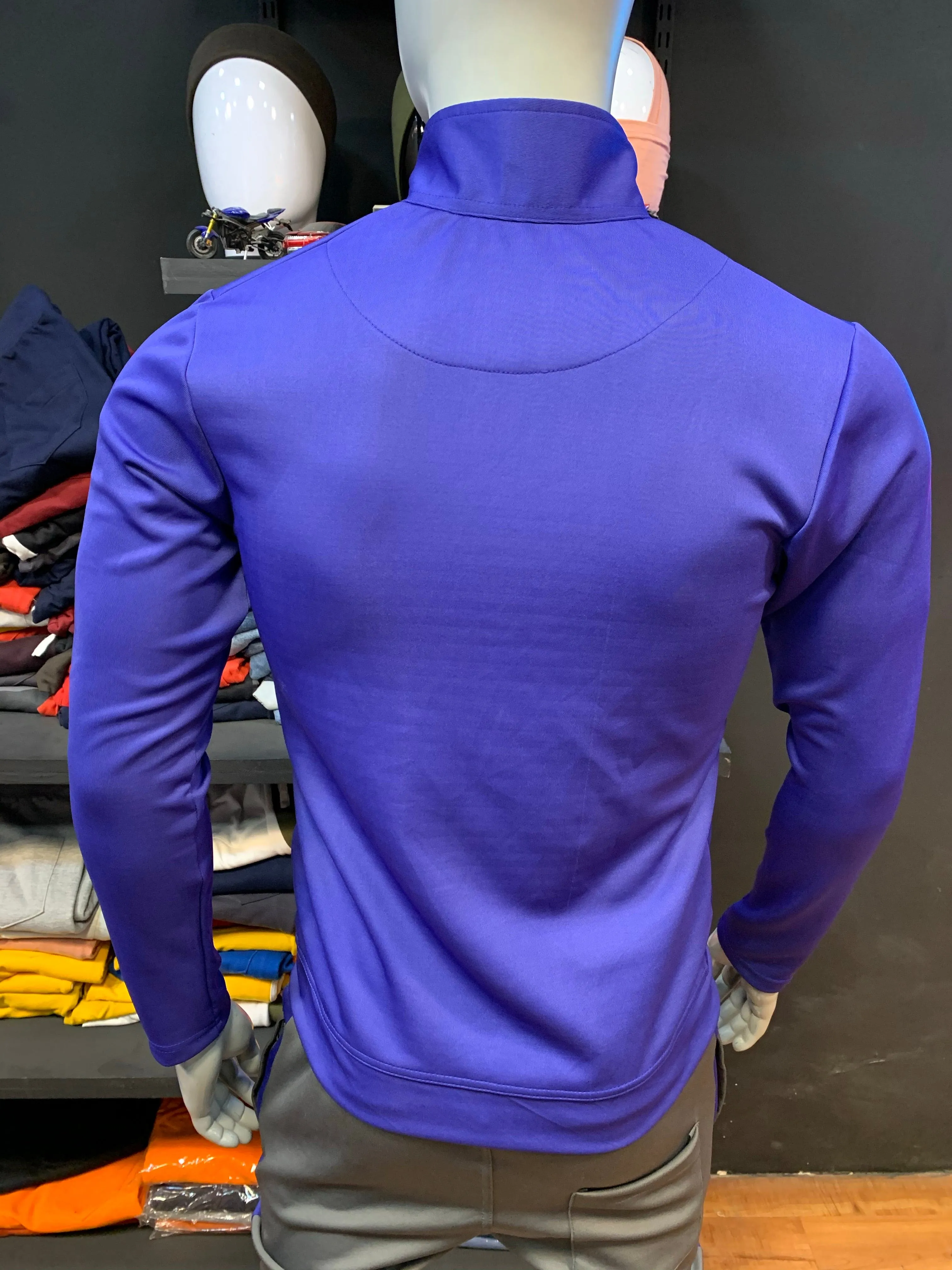 Royal Blue Polyester Fabric High Neck Short Jacket