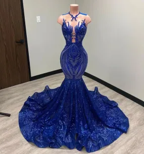 Royal Blue Prom Dresses, Crew Evening Dresses, Custom Make Prom Dresses, Sexy Prom Dresses, Evening Gowns       S2680