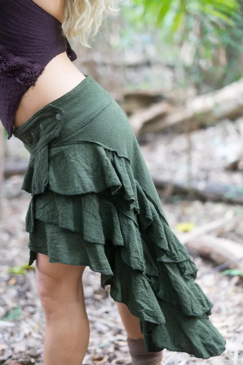 RUFFLE SKIRT OLIVE GREEN