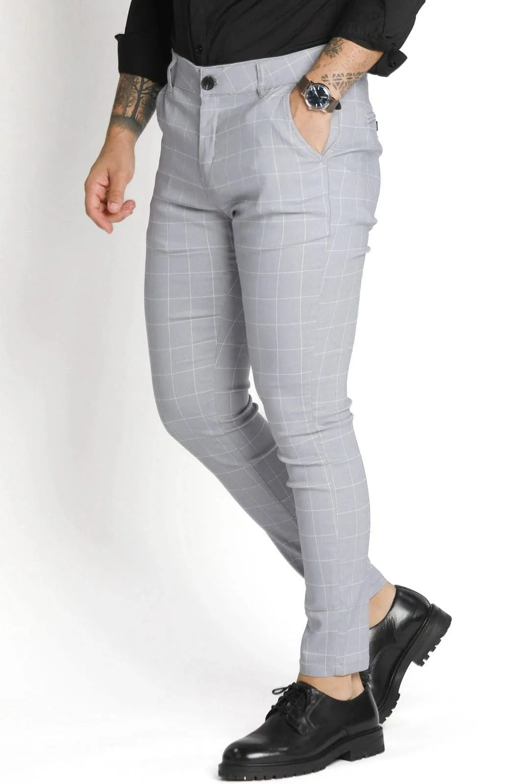 Silver Checkered Dress Pants