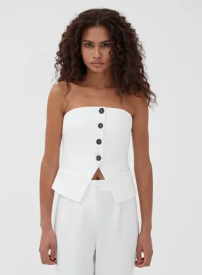 White Tailored Button Front Corset - Charl