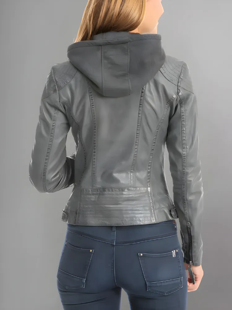 Women Black leather jacket lamb "cacey"