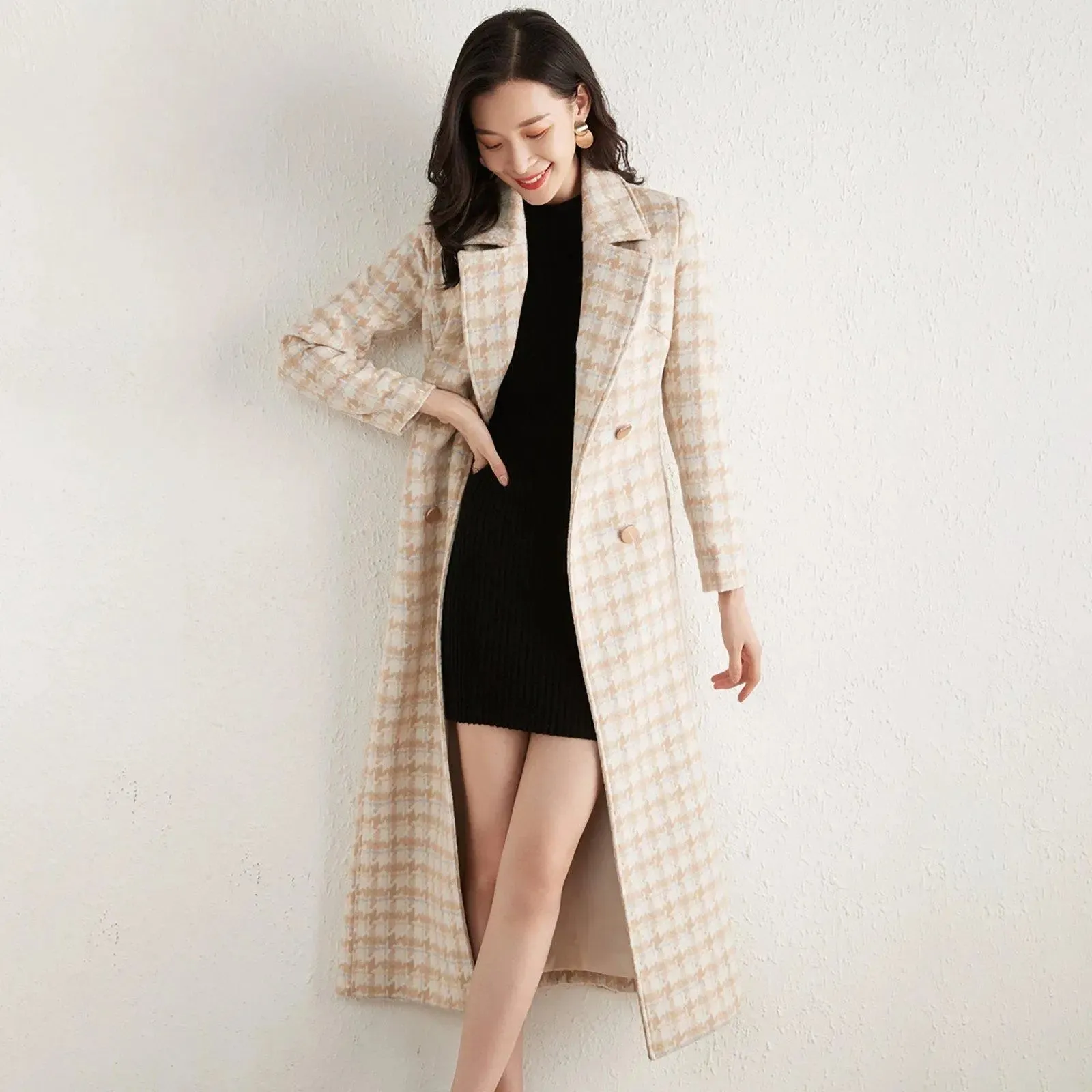 Women's long Wool coat,Custom coat,Plaid Wool Long coat,thick woolen coat,Winter Wool Overcoat,Wool Blend trench coat,Winter coat women W106